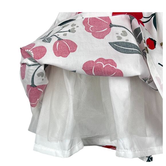 Carters 18 month white & red  flowers bow in front full skirt dress 100% cotton - Picture 2 of 6